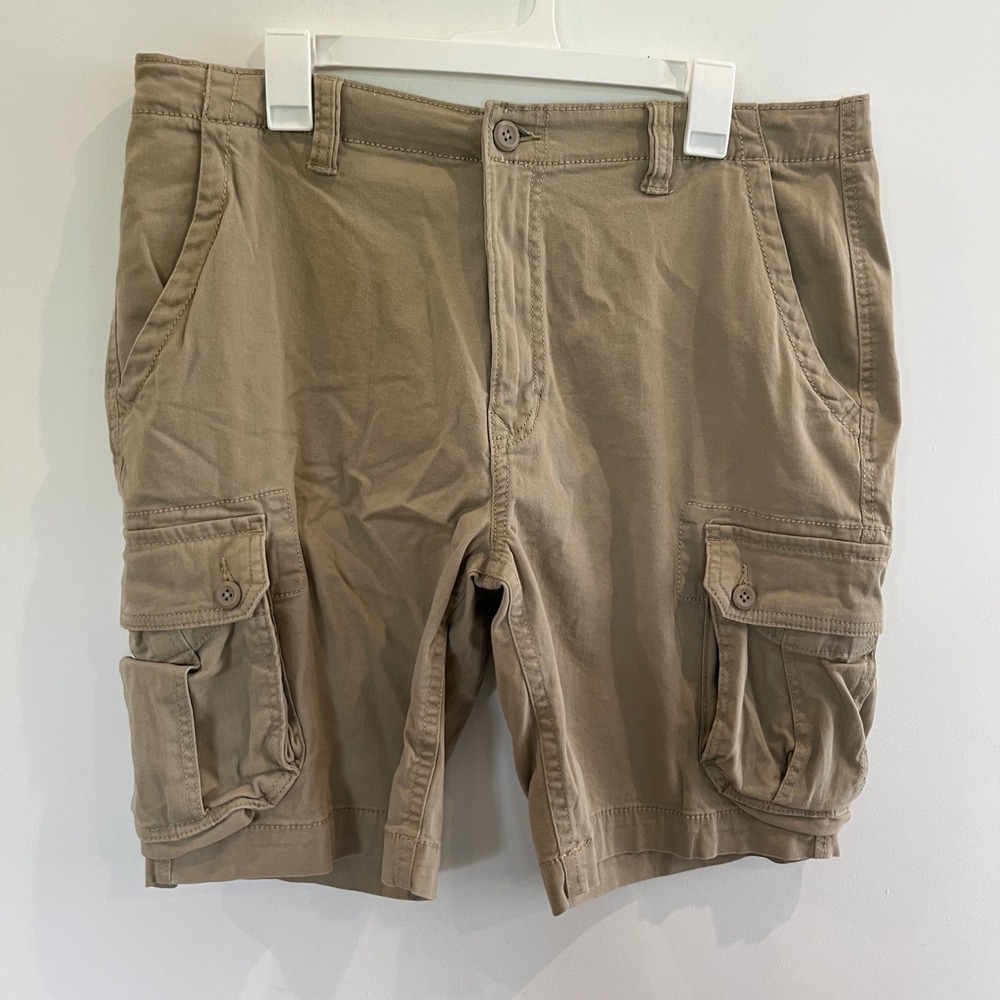 Arizona Jean Co Mens Khaki Flex Classic Fit Cargo Shorts Size 36 Tan Stretch